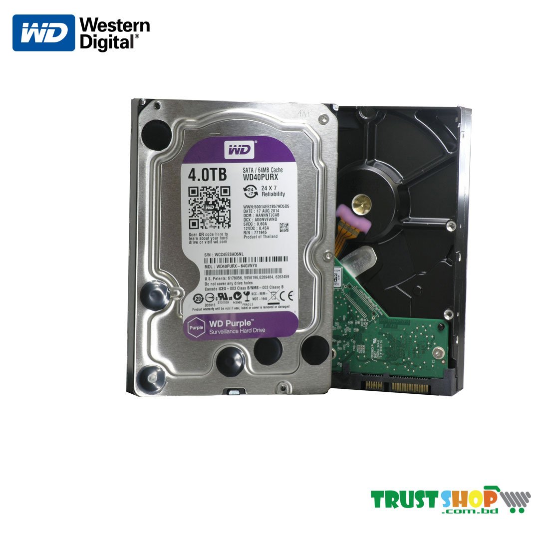 WD 4TB Purple hdd Price in BD, western digital 4tb purple surveillance hdd, hard disk 4tb wd